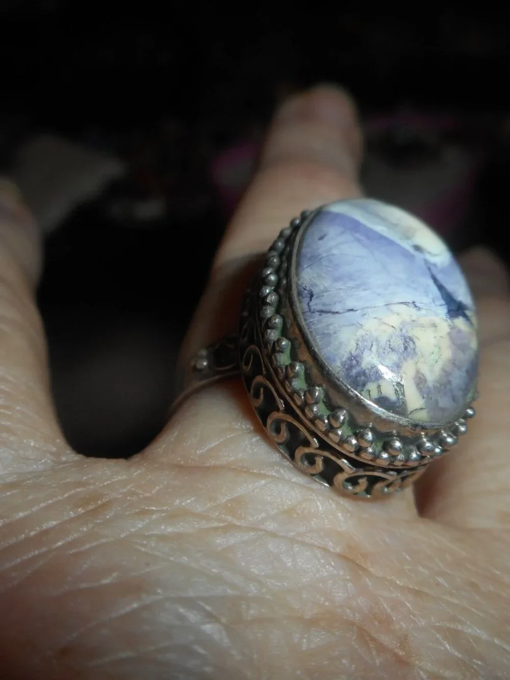 GRAYS ON SILVER BAND, ORNATE, - Women Jewelry, SIZE  8 3/4- 9